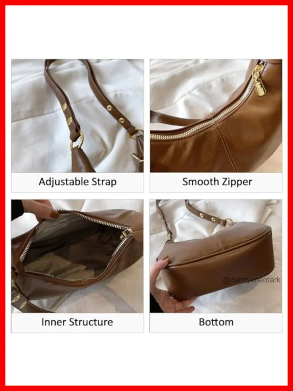 Vintage Faux Leather Hobo Bag Small Crescent Shoulder Crossbody Purse